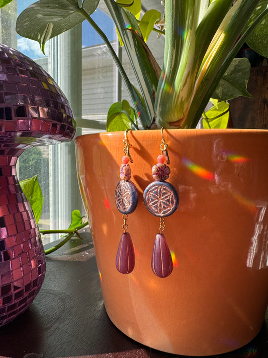 Pink & Purple Czech Glass Earrings