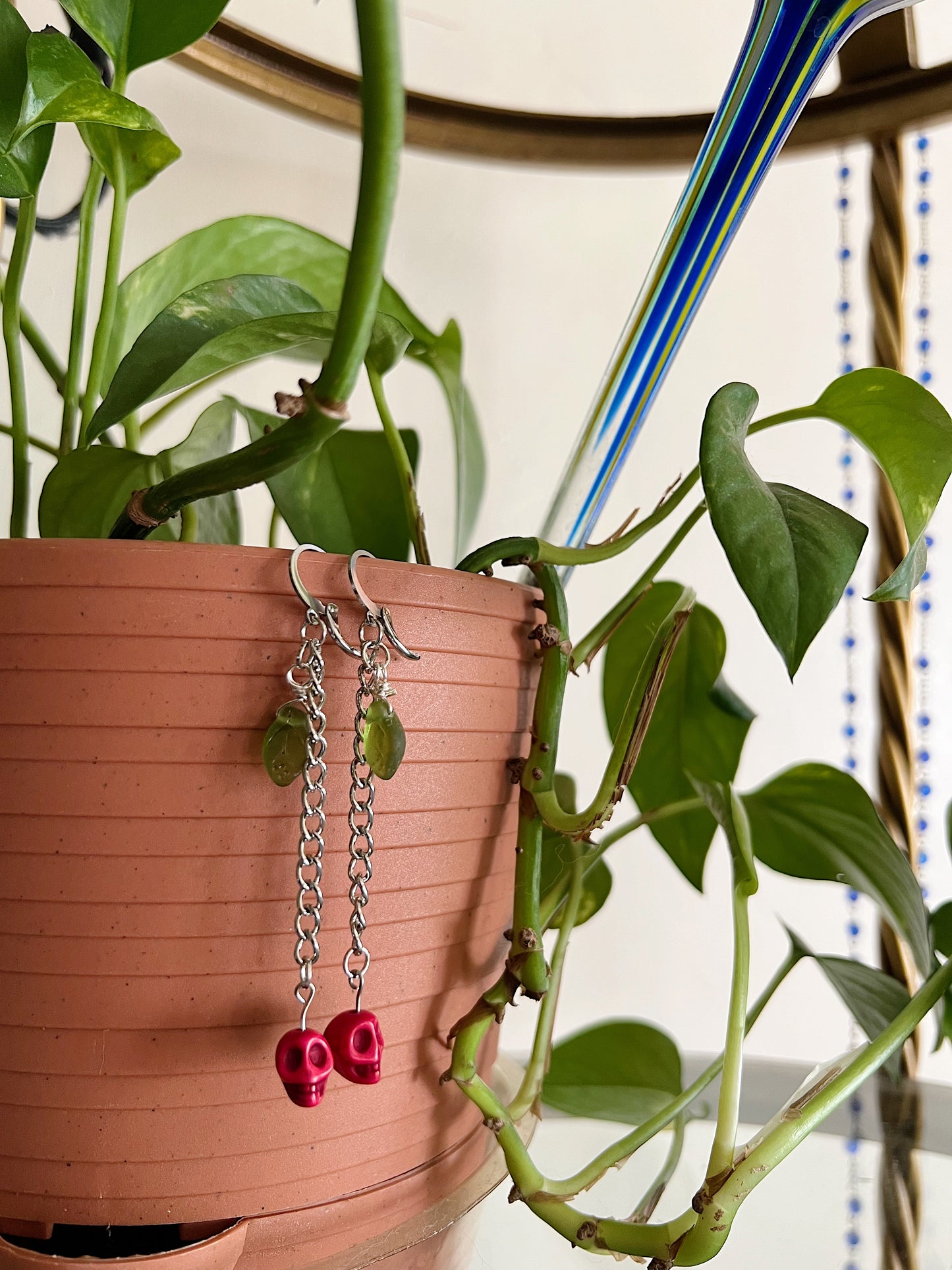 Cherry Skull Chain Earrings