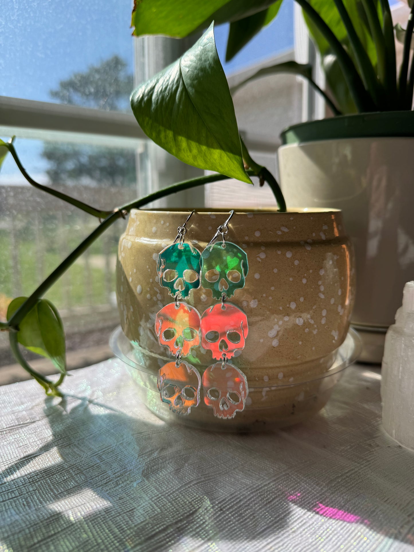 Iridescent Skull Earrings
