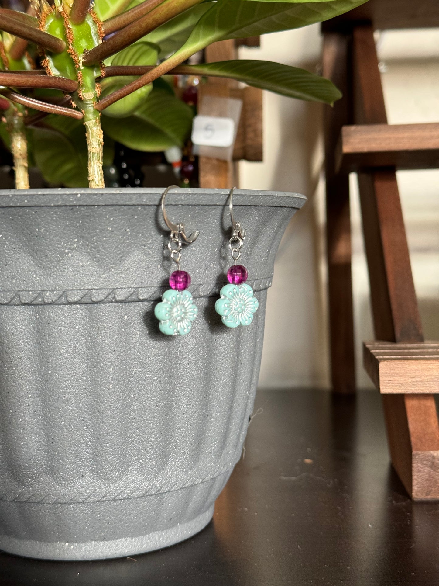 Czech Blue Flower Earrings