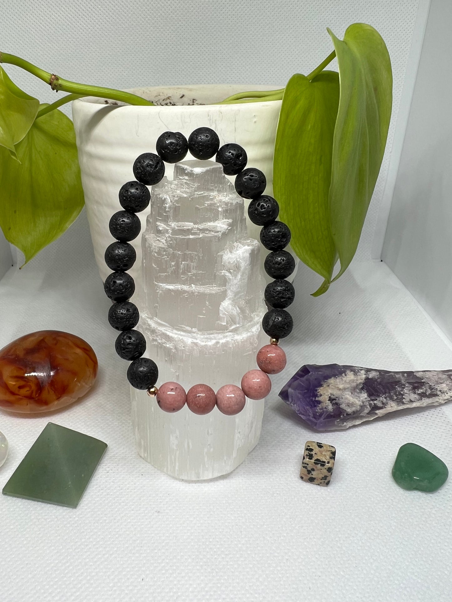 Rhodonite & Lava Rock Bracelet