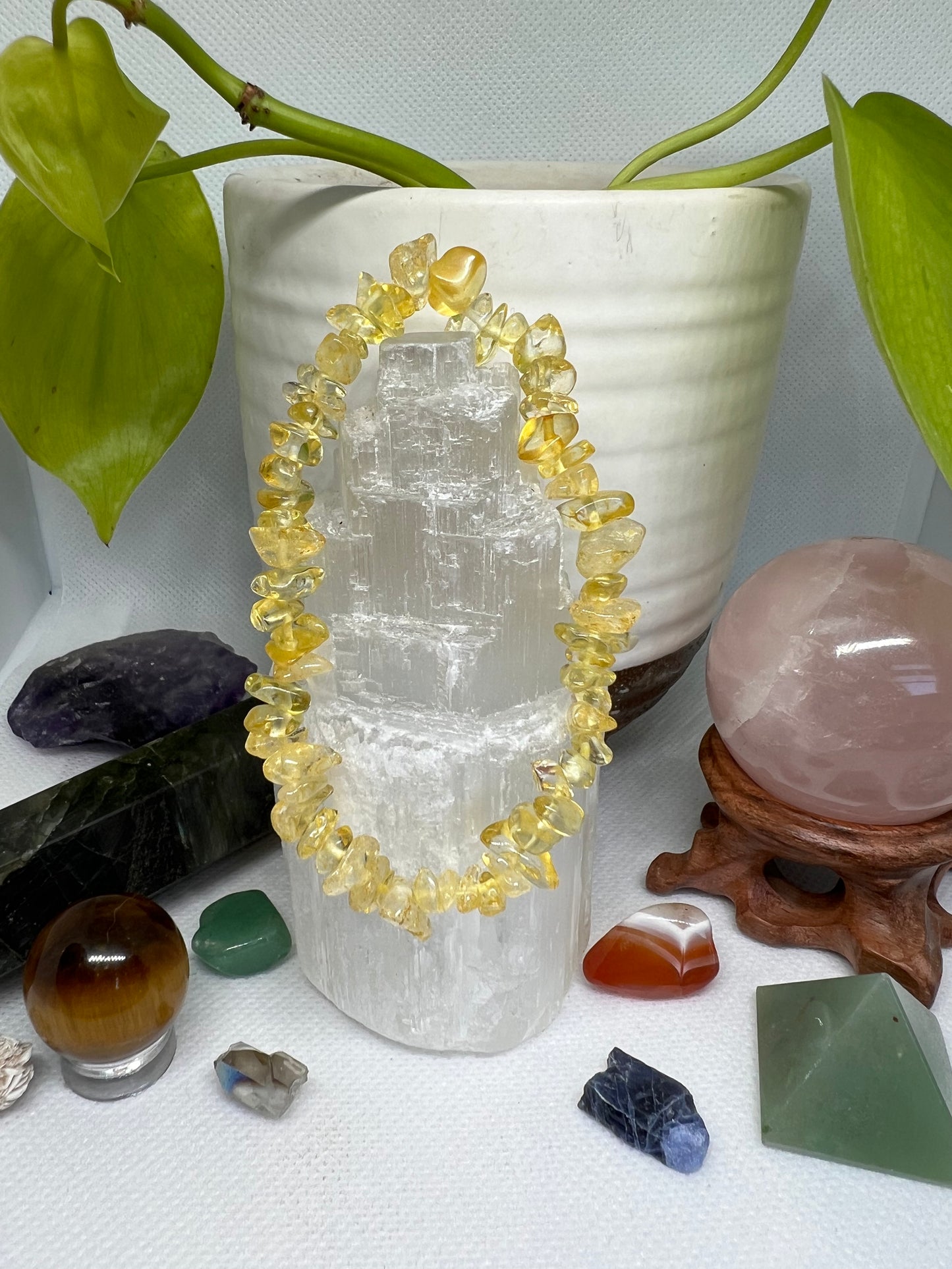 Yellow Dyed Quartz Chips Bracelet