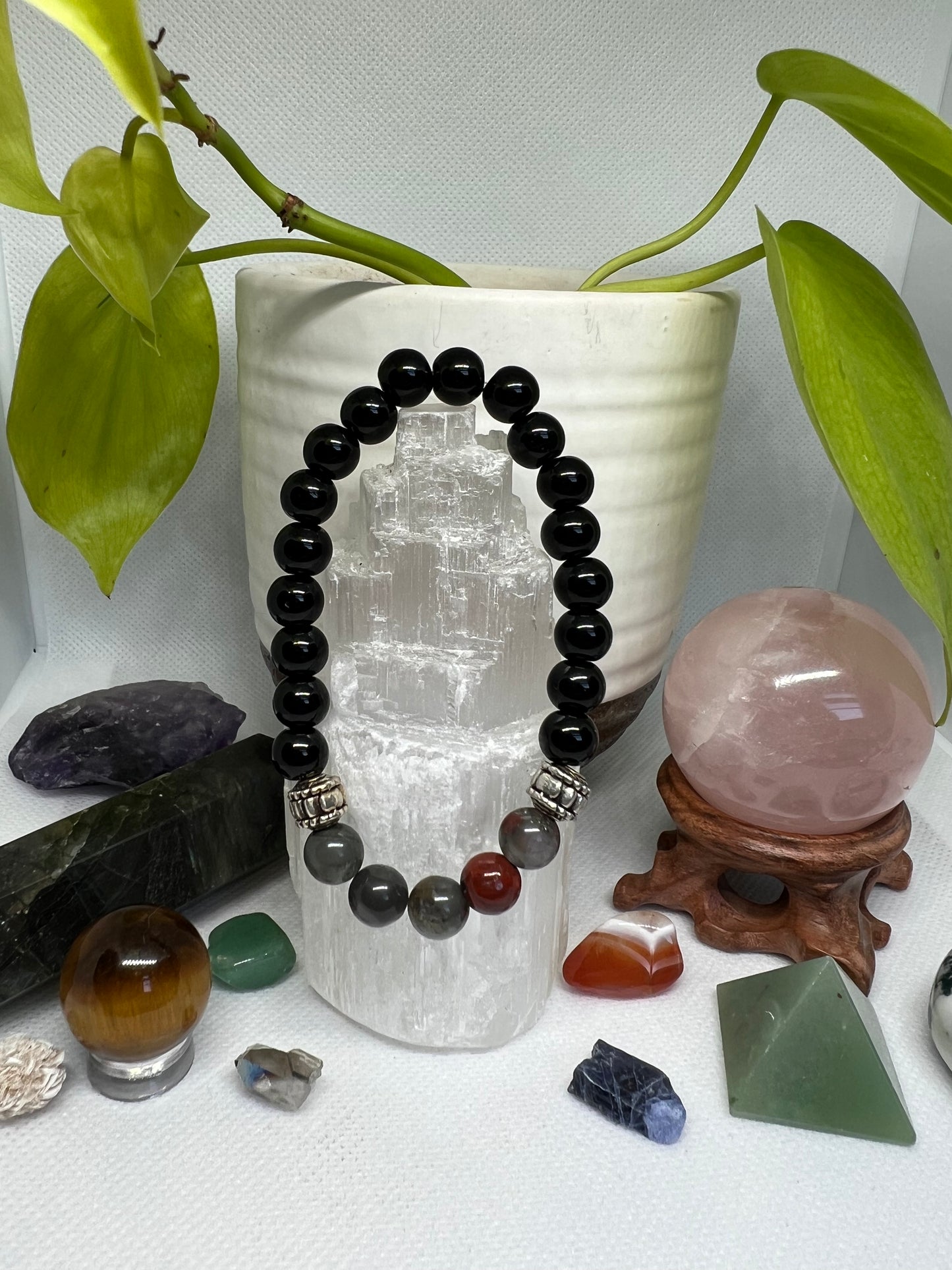 Bloodstone & Black Bead Bracelet