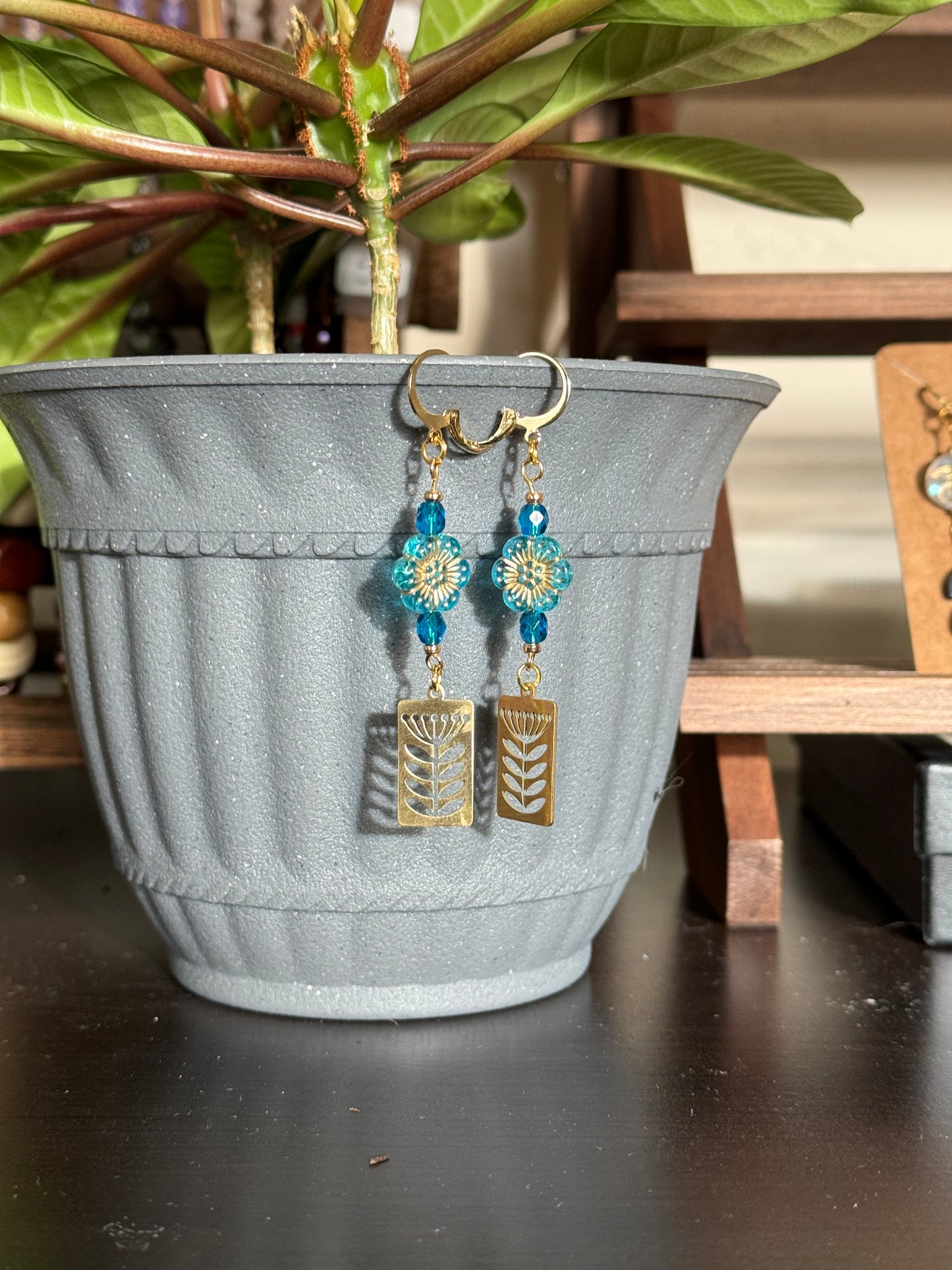 Czech Blue Flower Earrings