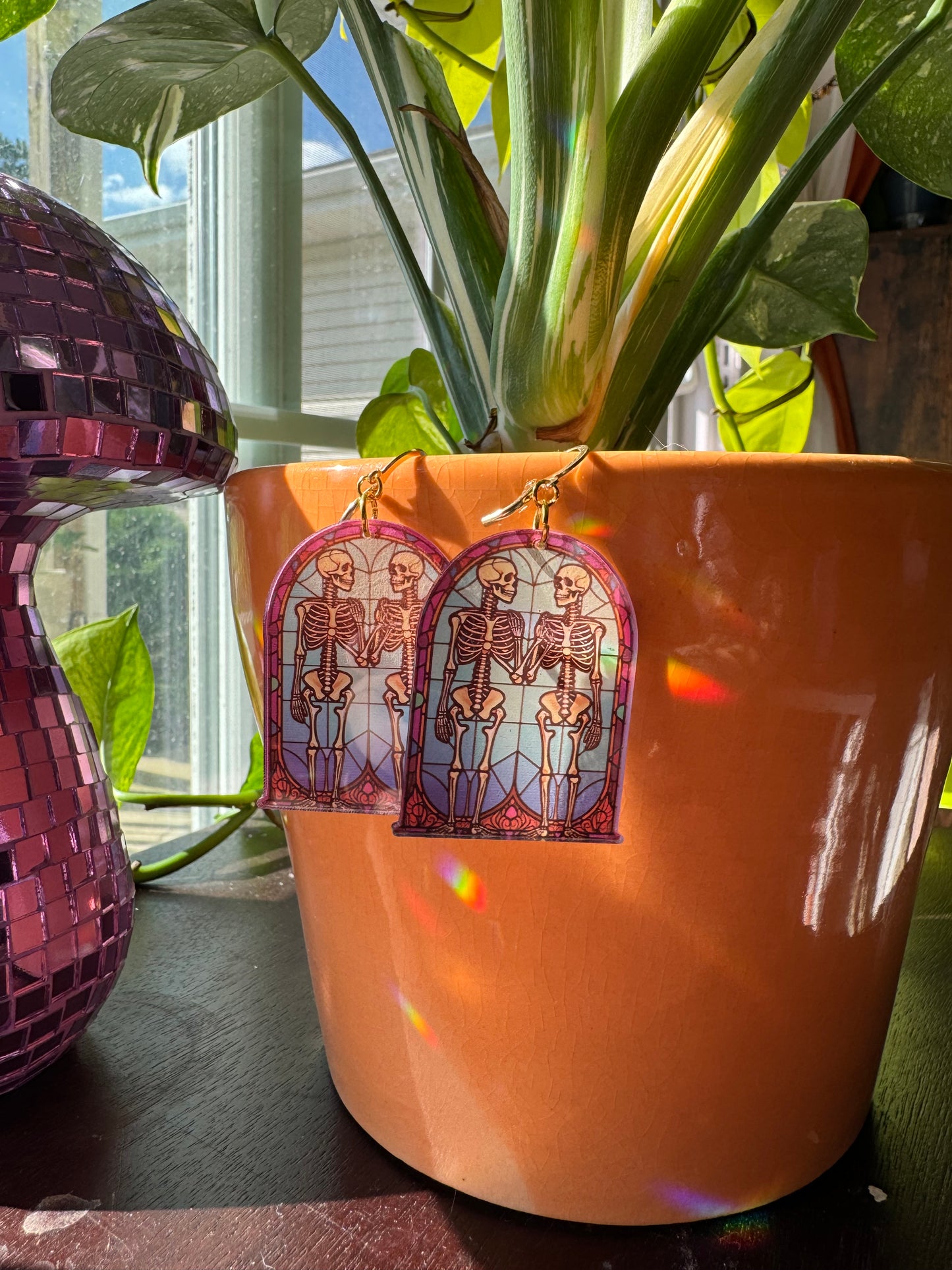 Stained Glass Skeleton Earrings