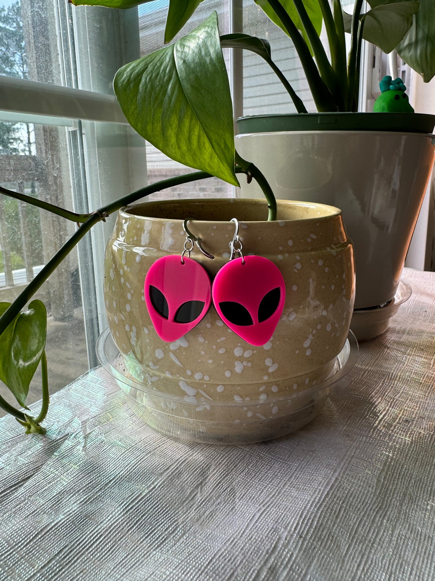 Hot Pink Alien Earrings