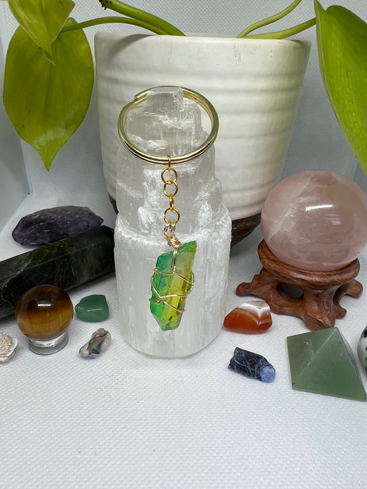 Green Dyed Quartz Keychain Accessory