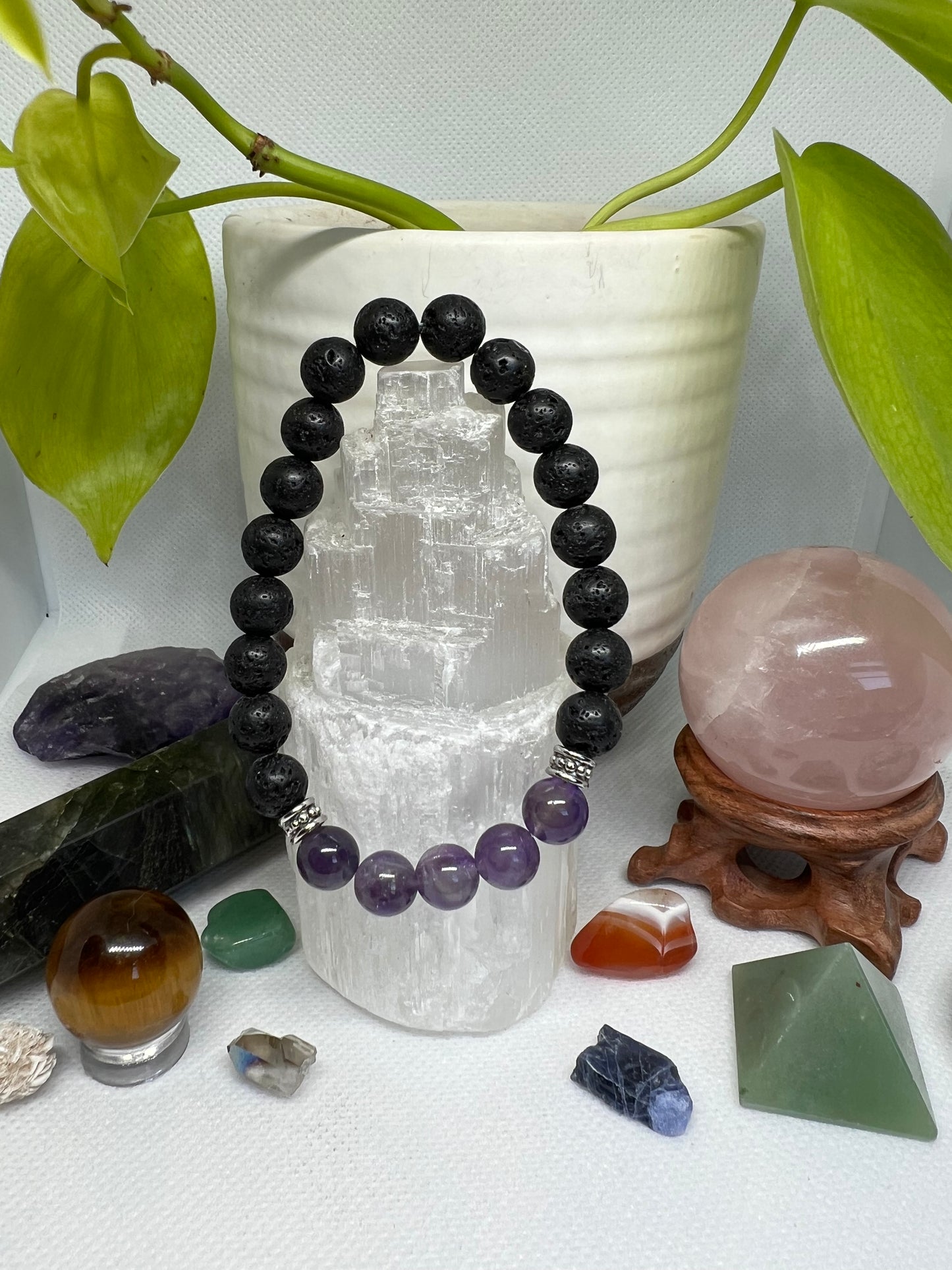 Amethyst & Lava Rock Bracelet